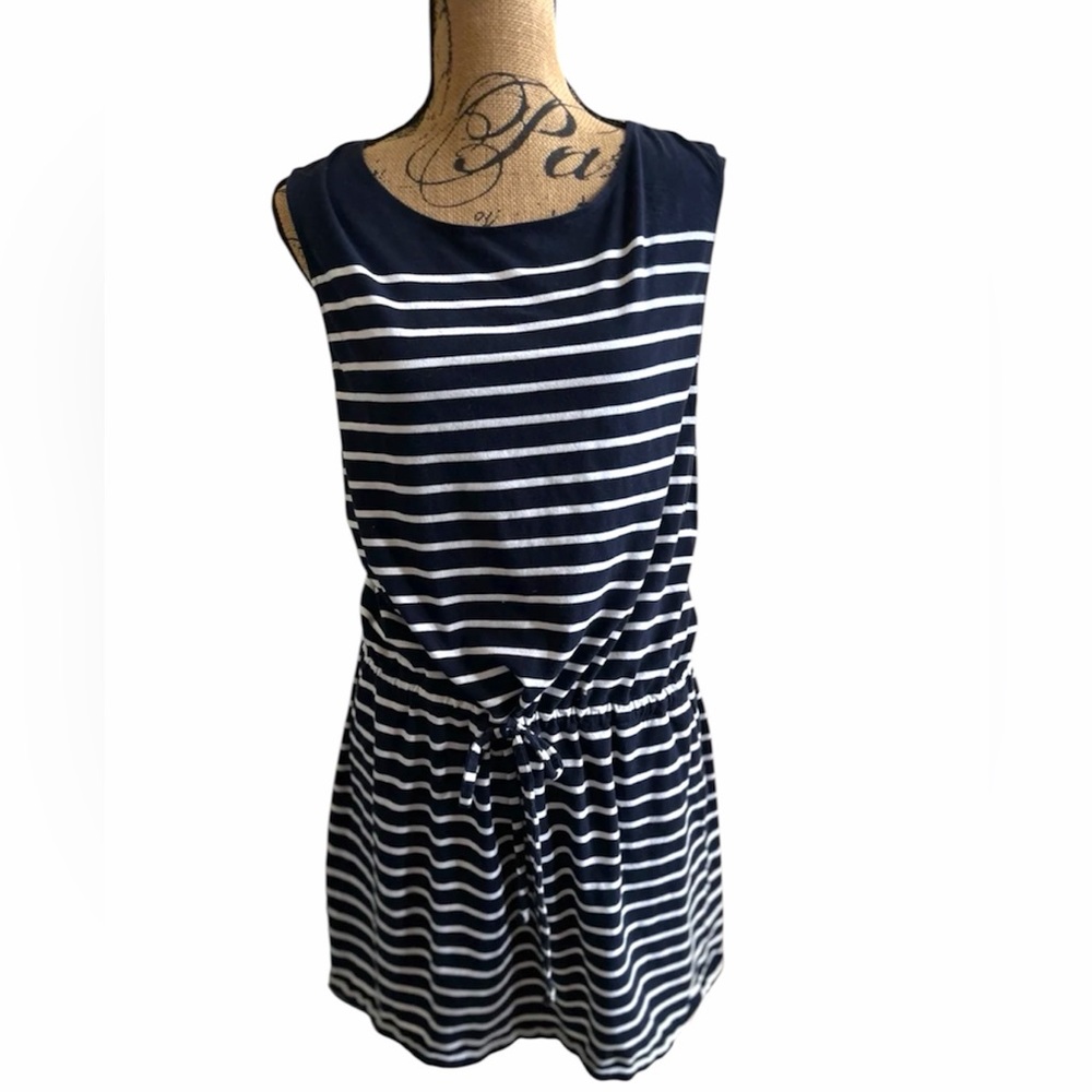 J. Crew Navy and White Striped Sleeveless Dress Drawstring Super Soft XL